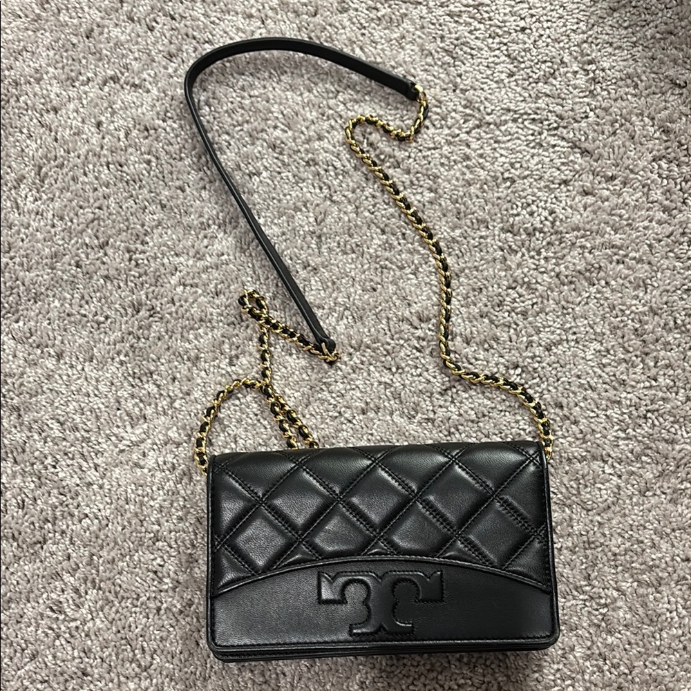 Tory Burch Black Quilted Crossbody Bag with Chain Strap